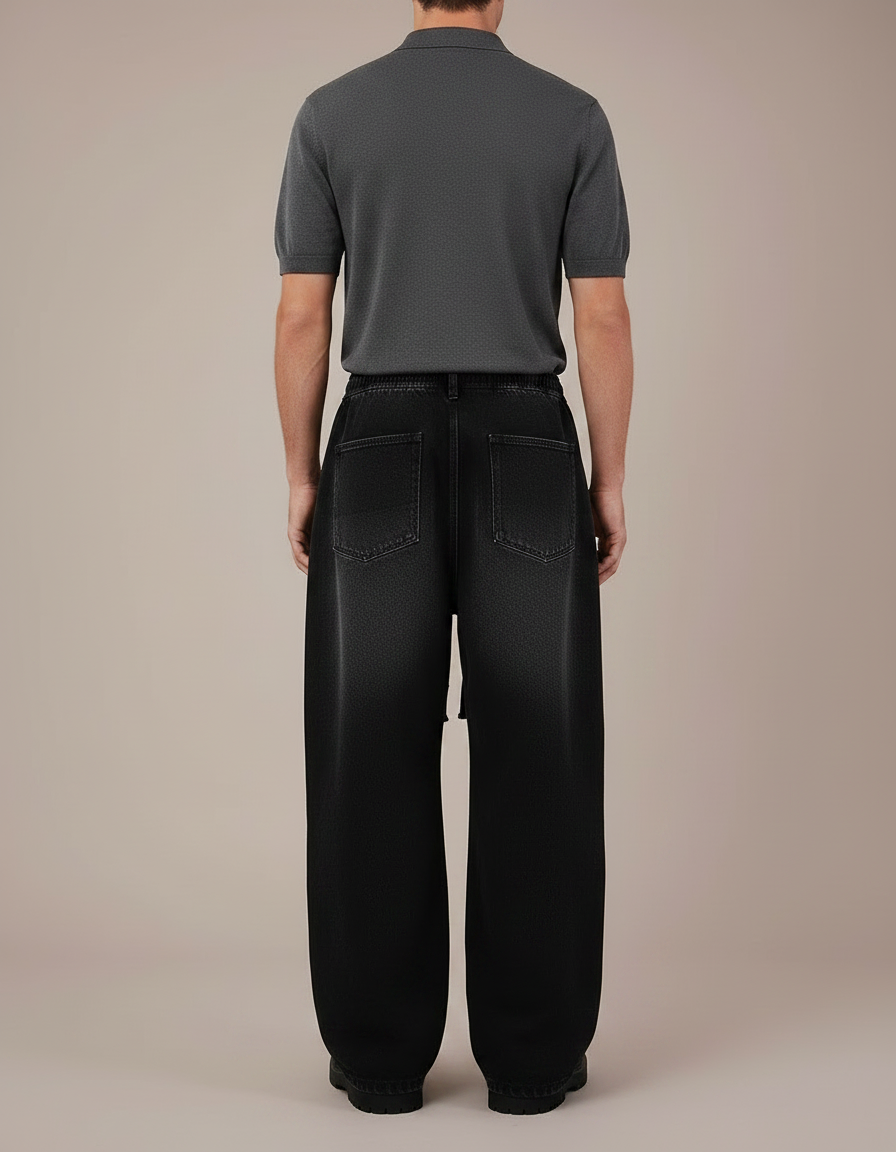 Pantalon Noir Baggy Jean Large Décontracté Streetwear - vue 2