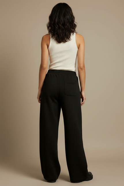 Pantalon Noir Ample Taille Haute Confortable Décontracté - Molleton - vue 2