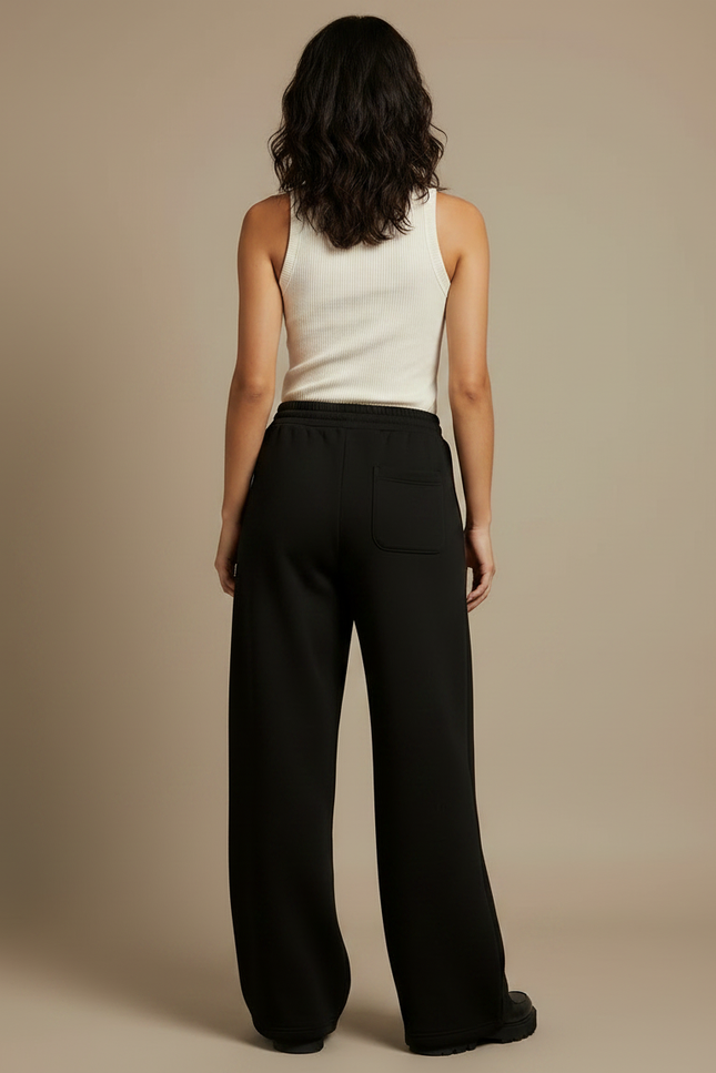 Pantalon Noir Ample Taille Haute Confortable Décontracté - Molleton - vue 2