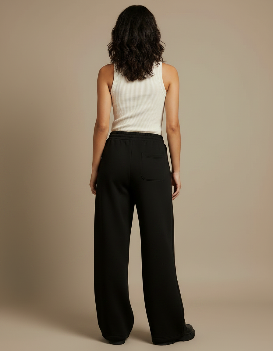 Pantalon Noir Ample Taille Haute Confortable Décontracté - Molleton - vue 2
