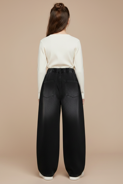 Pantalon Noir Denim Ample Fille Hiver Décontracté - Jean - vue 2