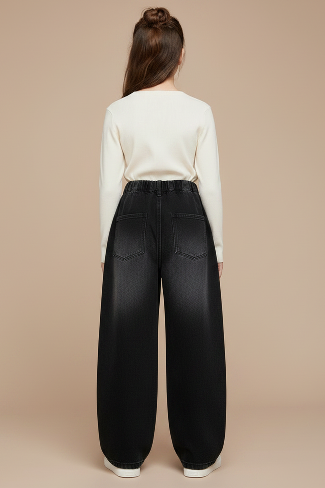 Pantalon Noir Denim Ample Fille Hiver Décontracté - Jean - vue 2