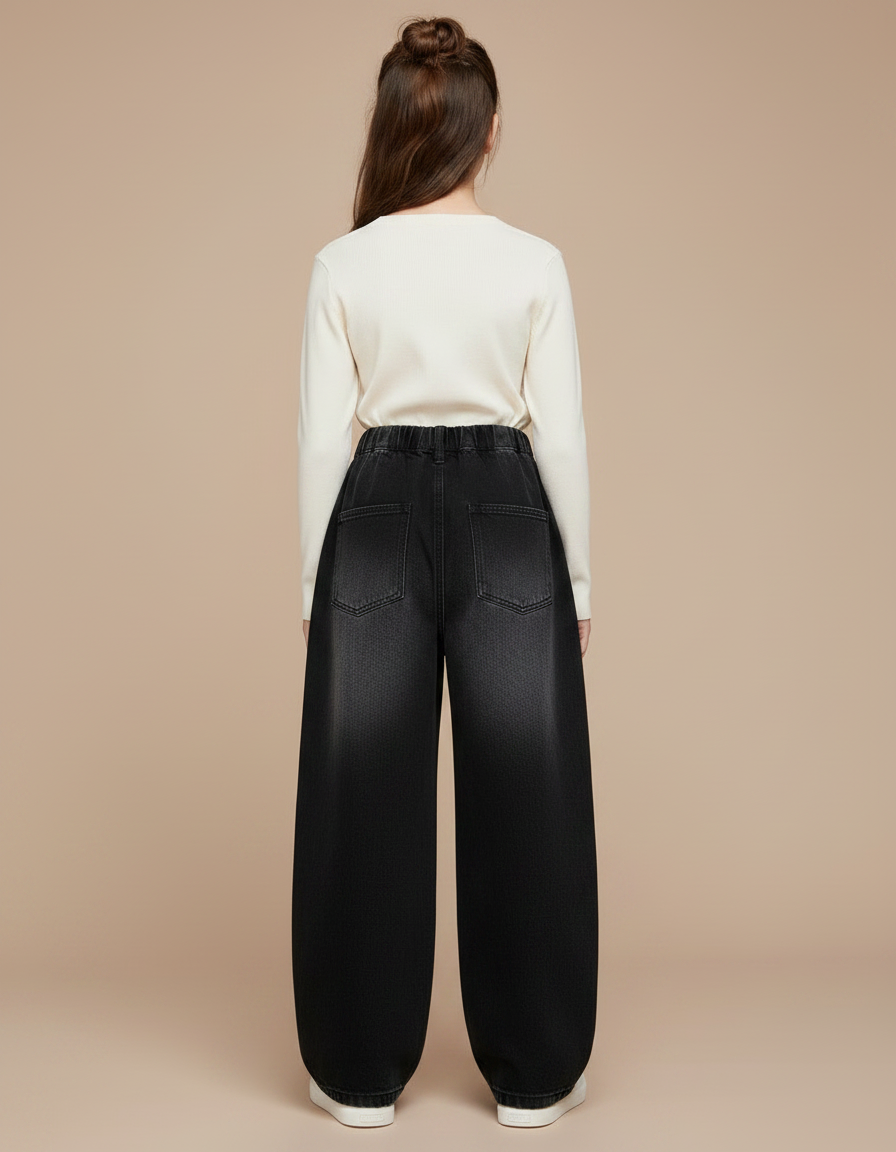 Pantalon Noir Denim Ample Fille Hiver Décontracté - Jean - vue 2