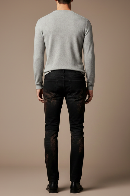 Pantalon Noir Graffiti Imprimé Streetwear Délavé Homme - Jean - vue 2