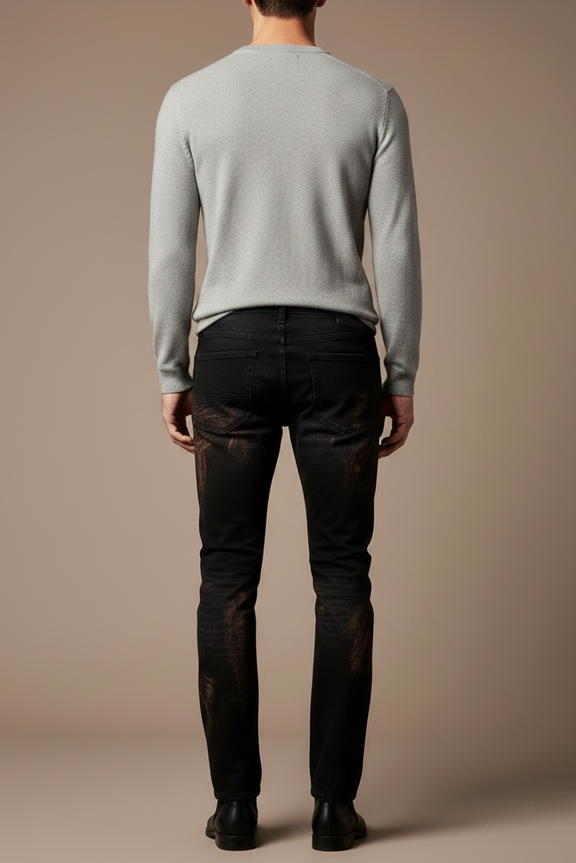 Pantalon Noir Graffiti Imprimé Streetwear Délavé Homme - Jean - vue 2