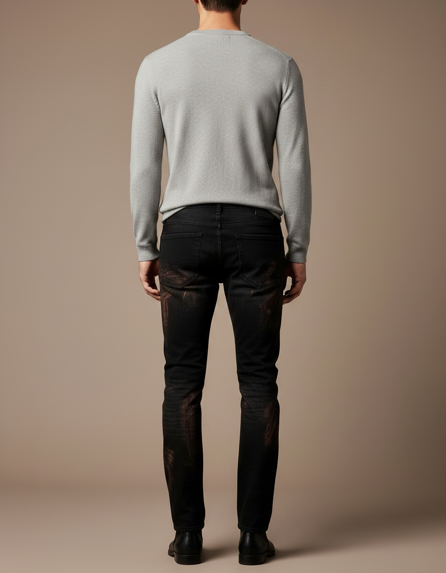 Pantalon Noir Graffiti Imprimé Streetwear Délavé Homme - Jean - vue 2