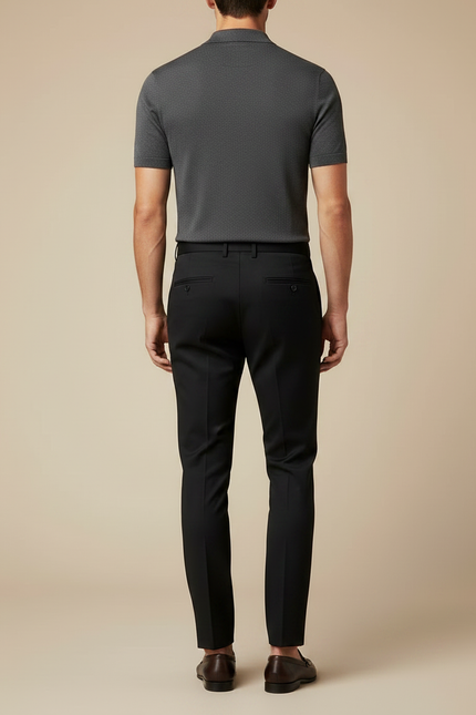 Pantalon Noir Élégant Ajusté Habillé Business Homme - Polyester - vue 2