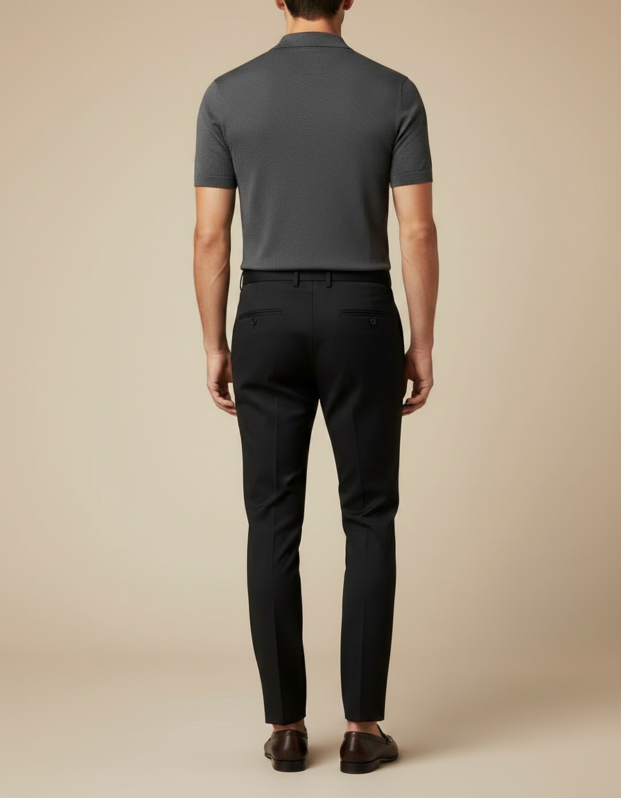 Pantalon Noir Élégant Ajusté Habillé Business Homme - Polyester - vue 2