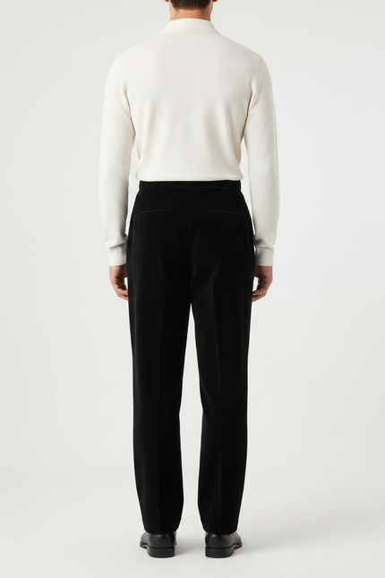 Pantalon Noir Côtelé Plissé Droit Élégant Homme - Cordé - vue 2