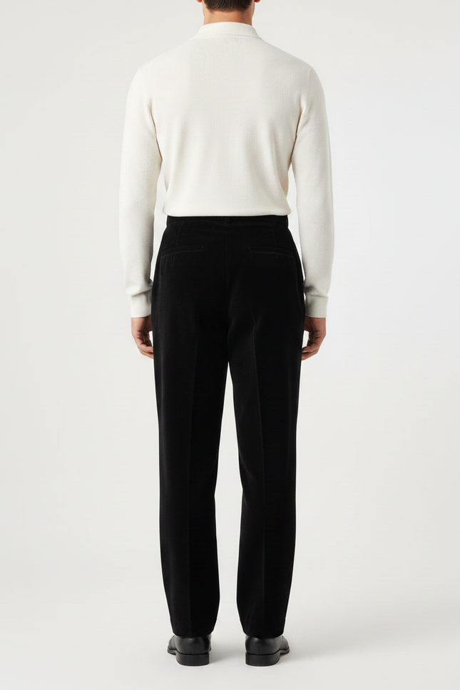 Pantalon Noir Côtelé Plissé Droit Élégant Homme - Cordé - vue 2