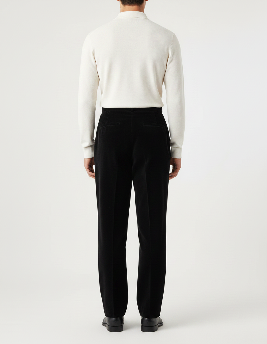 Pantalon Noir Côtelé Plissé Droit Élégant Homme - Cordé - vue 2