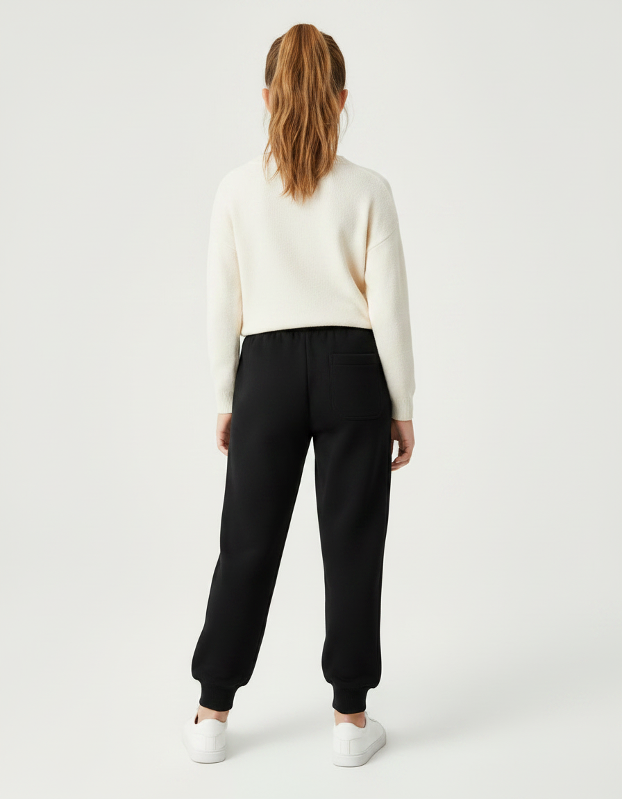 Pantalon Noir Enfant Molletonné Décontracté Confortable - vue 2