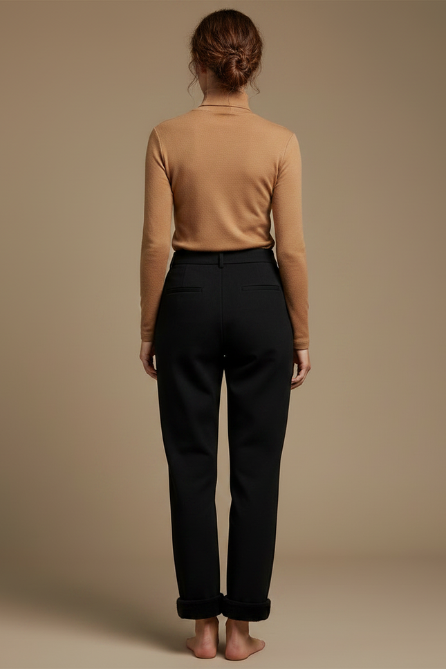 Pantalon Noir Taille Haute Droit Doux Confortable - Molleton - vue 2