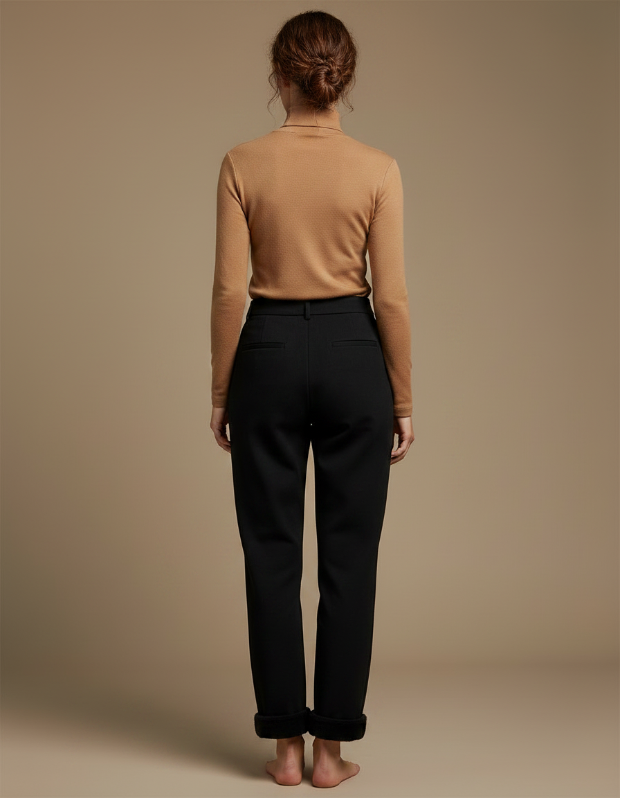 Pantalon Noir Taille Haute Droit Doux Confortable - Molleton - vue 2