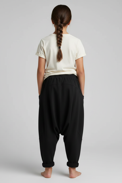 Pantalon Noir Ample Harem Décontracté Coton - Molleton - vue 2
