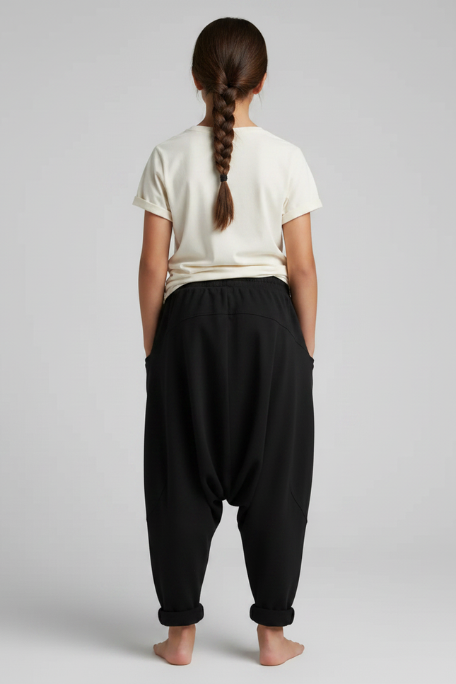 Pantalon Noir Ample Harem Décontracté Coton - Molleton - vue 2