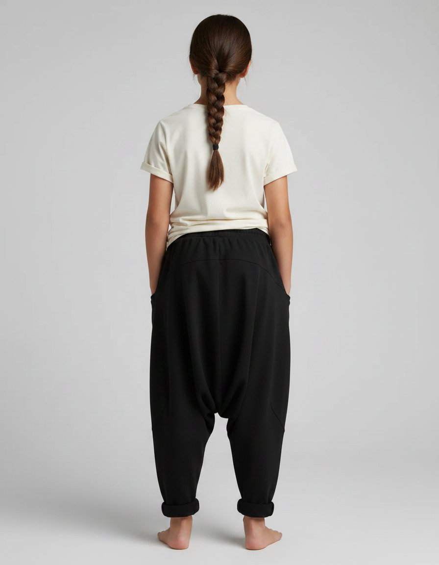 Pantalon Noir Ample Harem Décontracté Coton - Molleton - vue 2