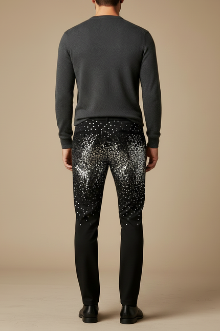 Pantalon Noir Pailleté Slim Homme Scintillant Élégant - Polyester - vue 2