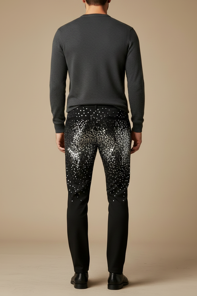 Pantalon Noir Pailleté Slim Homme Scintillant Élégant - Polyester - vue 2