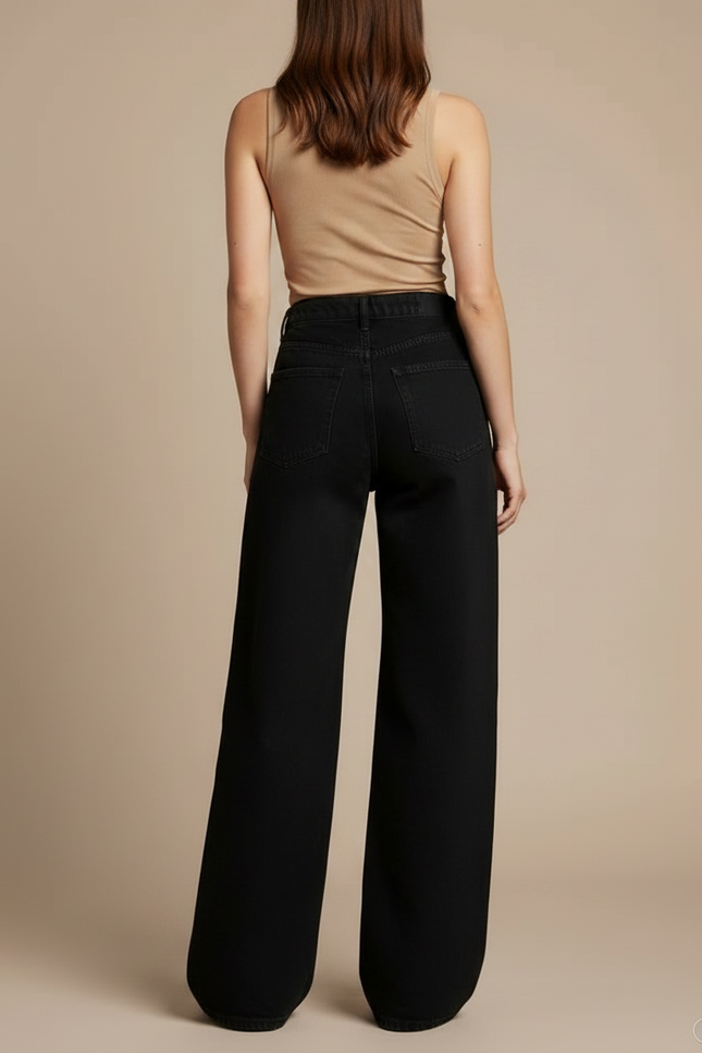 Pantalon Noir Ample Étoiles Imprimées Streetwear Femme - Jean - vue 2