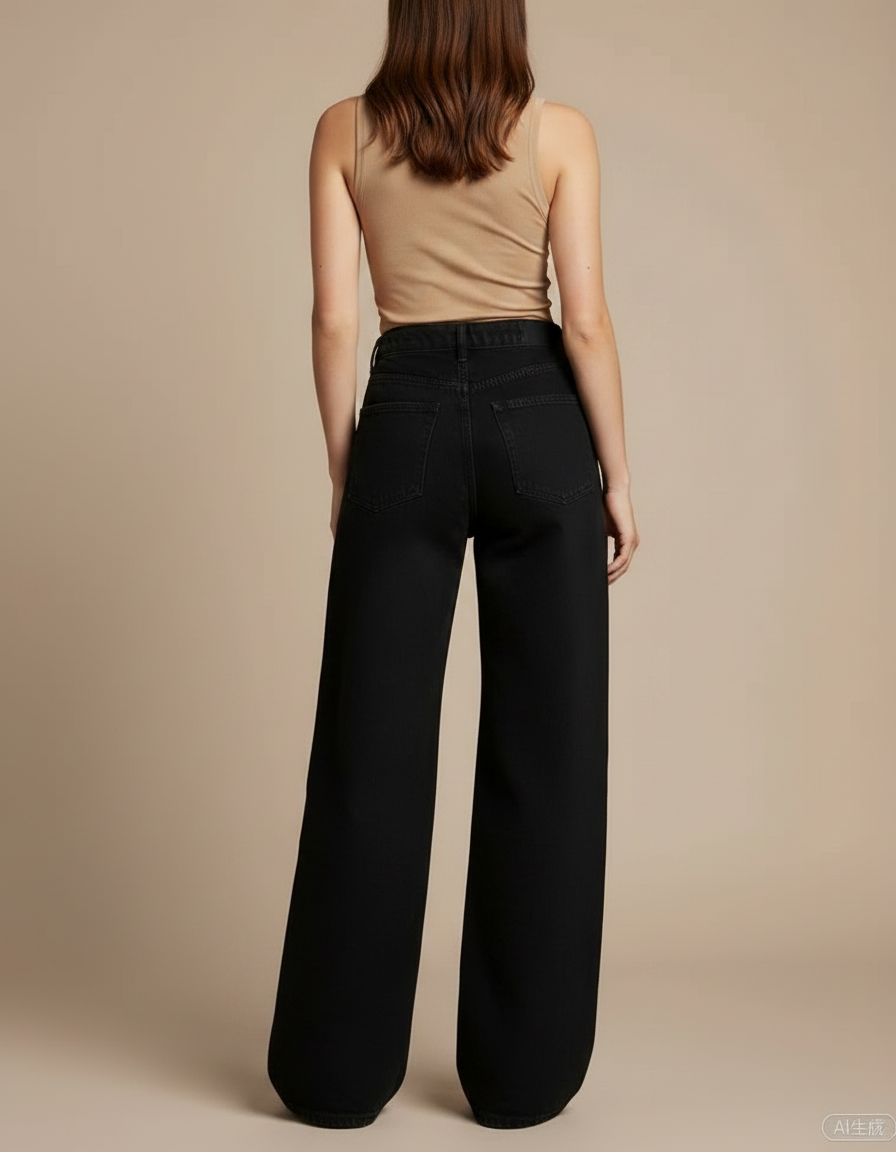 Pantalon Noir Ample Étoiles Imprimées Streetwear Femme - Jean - vue 2
