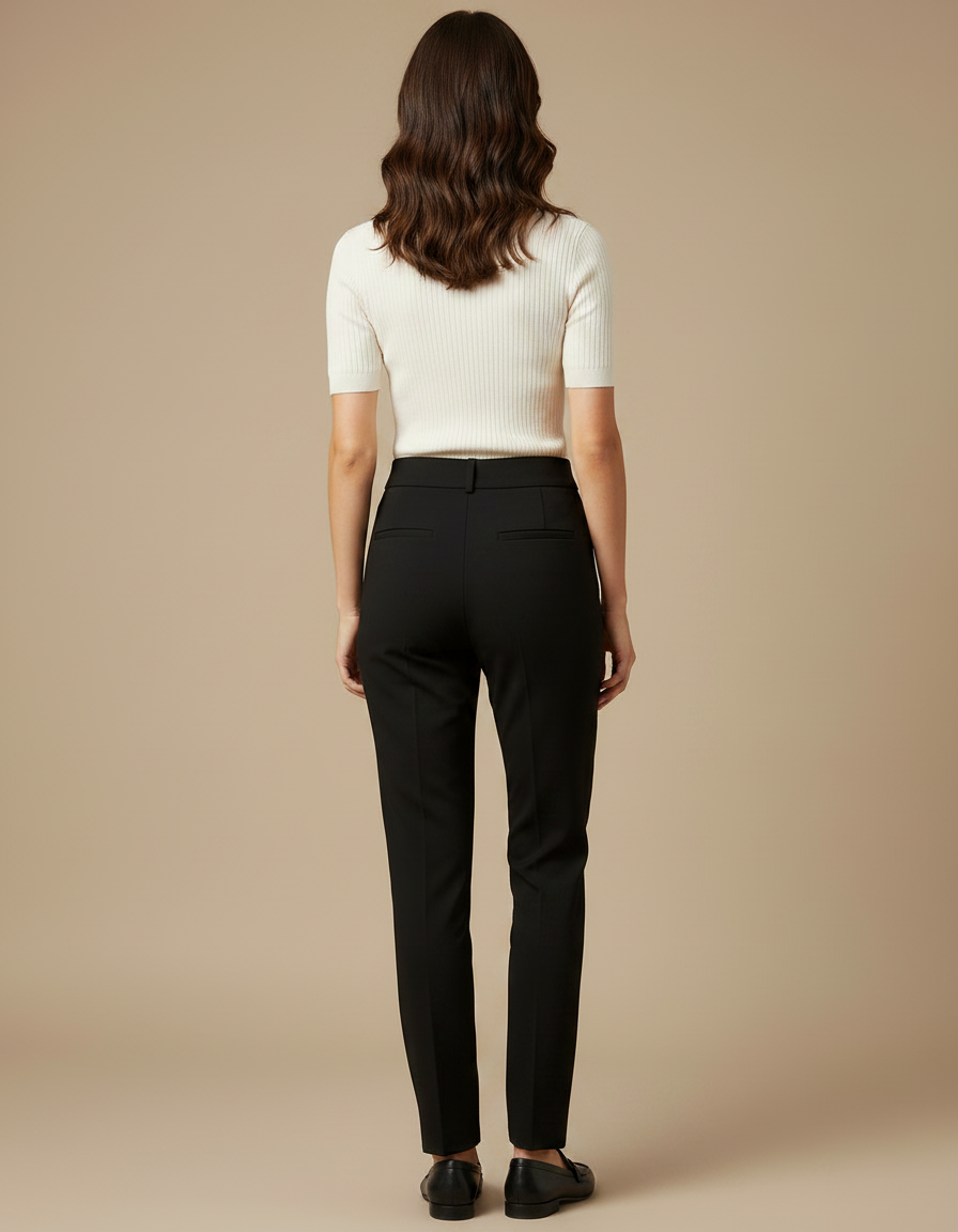 Pantalon Noir Ajusté, Taille Mi-haute, Stretch, Élégant - Polyester - vue 2