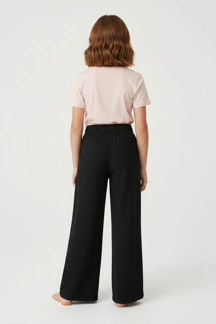 Pantalon Noir Ample Élastique Fluide Fille Confortable - Lin - vue 2