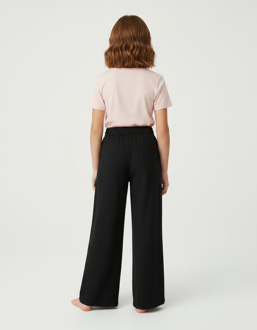 Pantalon Noir Ample Élastique Fluide Fille Confortable - Lin - vue 2