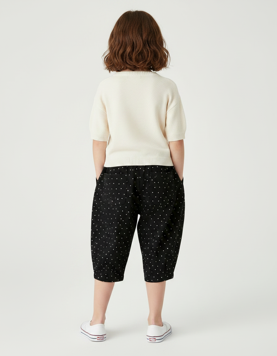 Pantalon Noir Polka Dot Ample Confortable Fille - Coton - vue 2