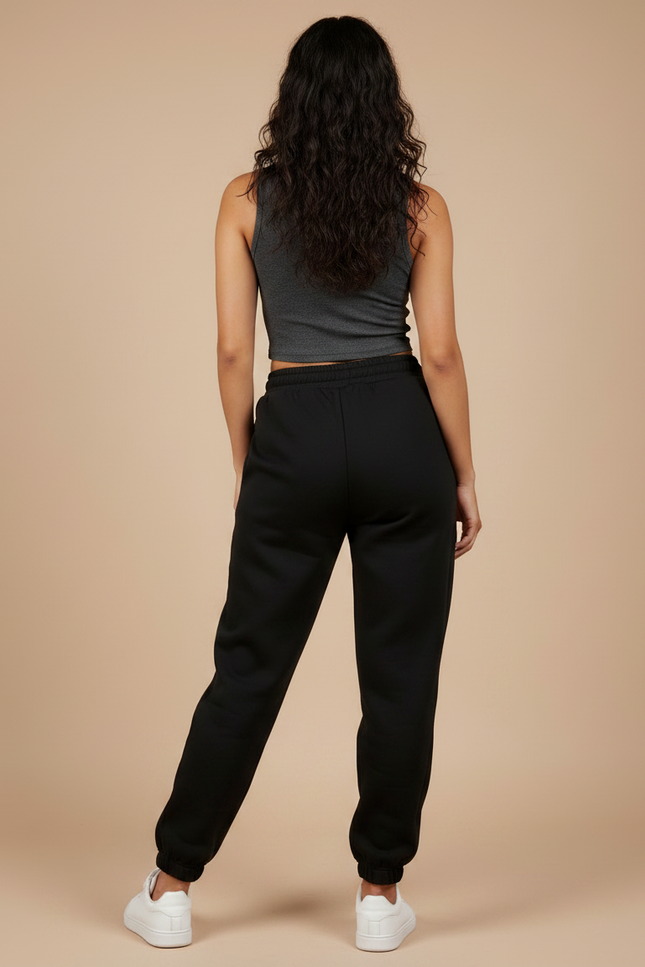 Pantalon Noir Jogging Molleton Confortable Décontracté Femme - vue 2