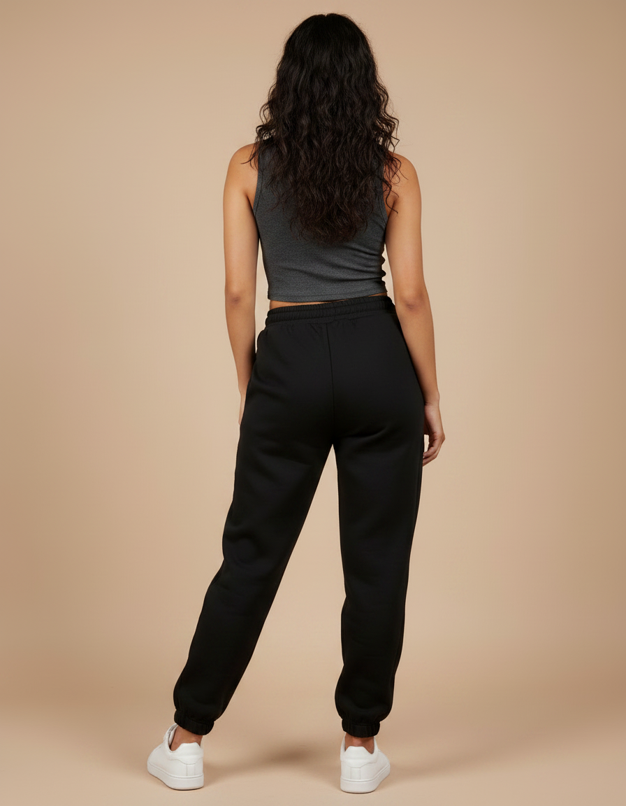 Pantalon Noir Jogging Molleton Confortable Décontracté Femme - vue 2