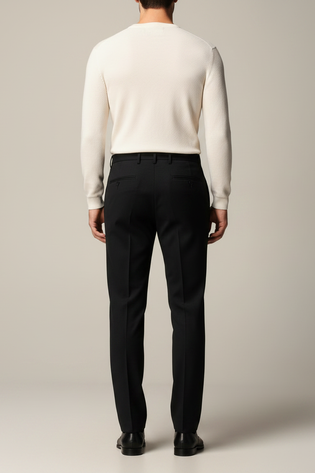 Pantalon Noir Droit Rayé Élégant Homme - Gabardine - vue 2