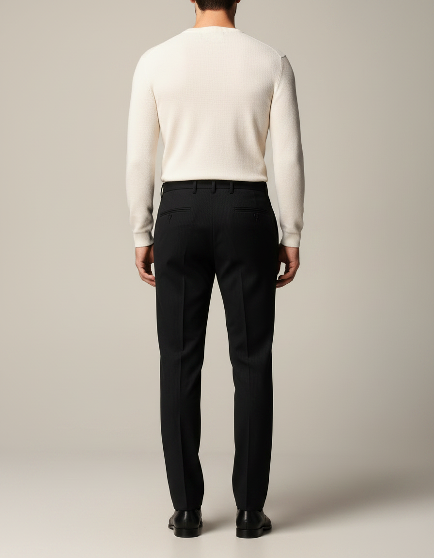 Pantalon Noir Droit Rayé Élégant Homme - Gabardine - vue 2