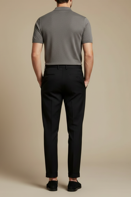 Pantalon Noir Plissé Ajusté Élégant Homme - Gabardine - vue 2
