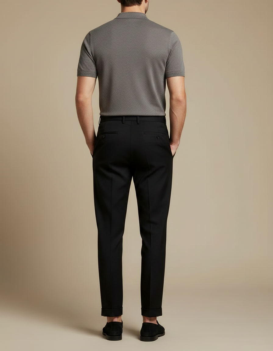 Pantalon Noir Plissé Ajusté Élégant Homme - Gabardine - vue 2