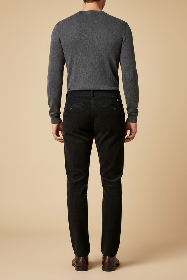 Pantalon Noir Côtelé Homme Droit Élégant - Cordé - vue 2