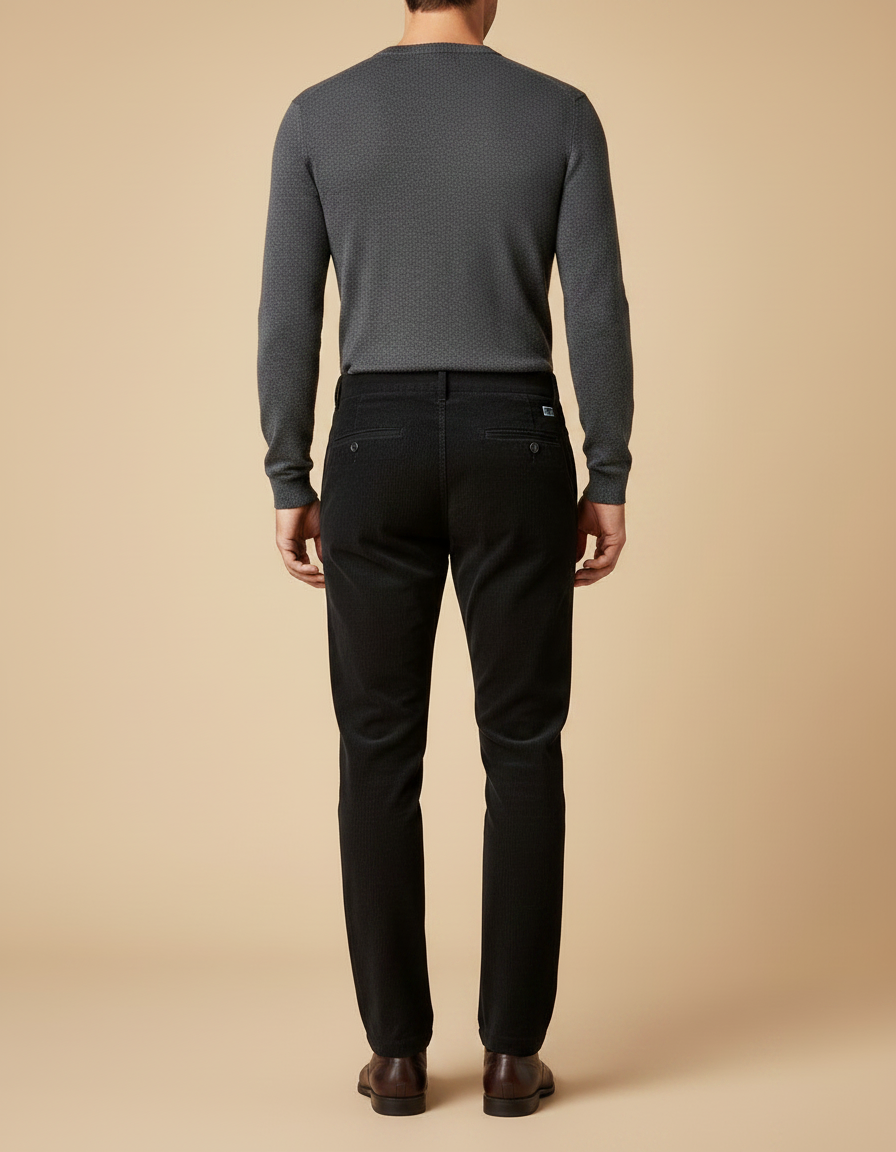 Pantalon Noir Côtelé Homme Droit Élégant - Cordé - vue 2