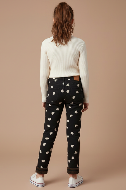 Pantalon Noir Coeurs Blancs Fille Doux Confortable - Molleton - vue 2