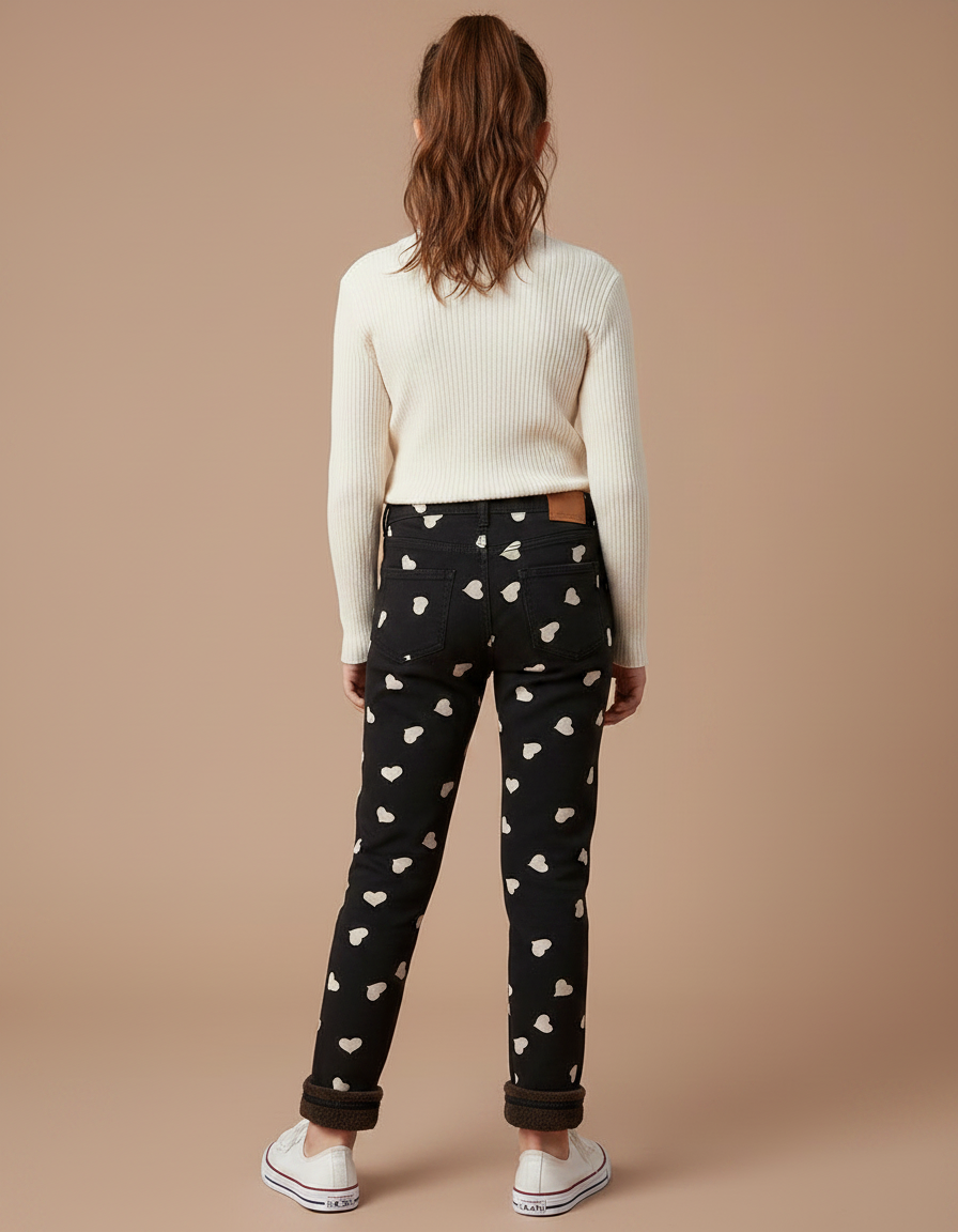 Pantalon Noir Coeurs Blancs Fille Doux Confortable - Molleton - vue 2