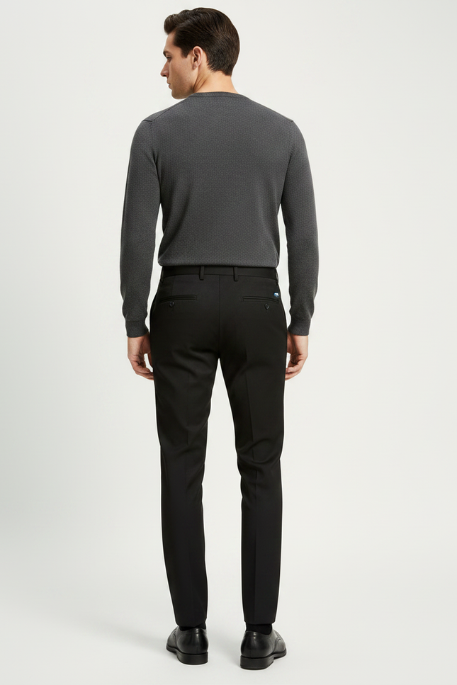 Pantalon Noir Homme Ajusté Élégant Droit Formel - Gabardine - vue 2
