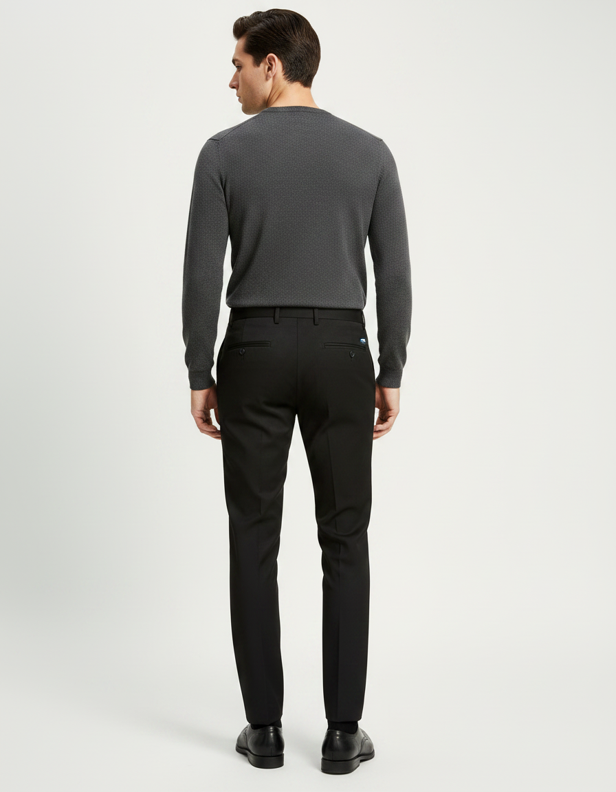 Pantalon Noir Homme Ajusté Élégant Droit Formel - Gabardine - vue 2