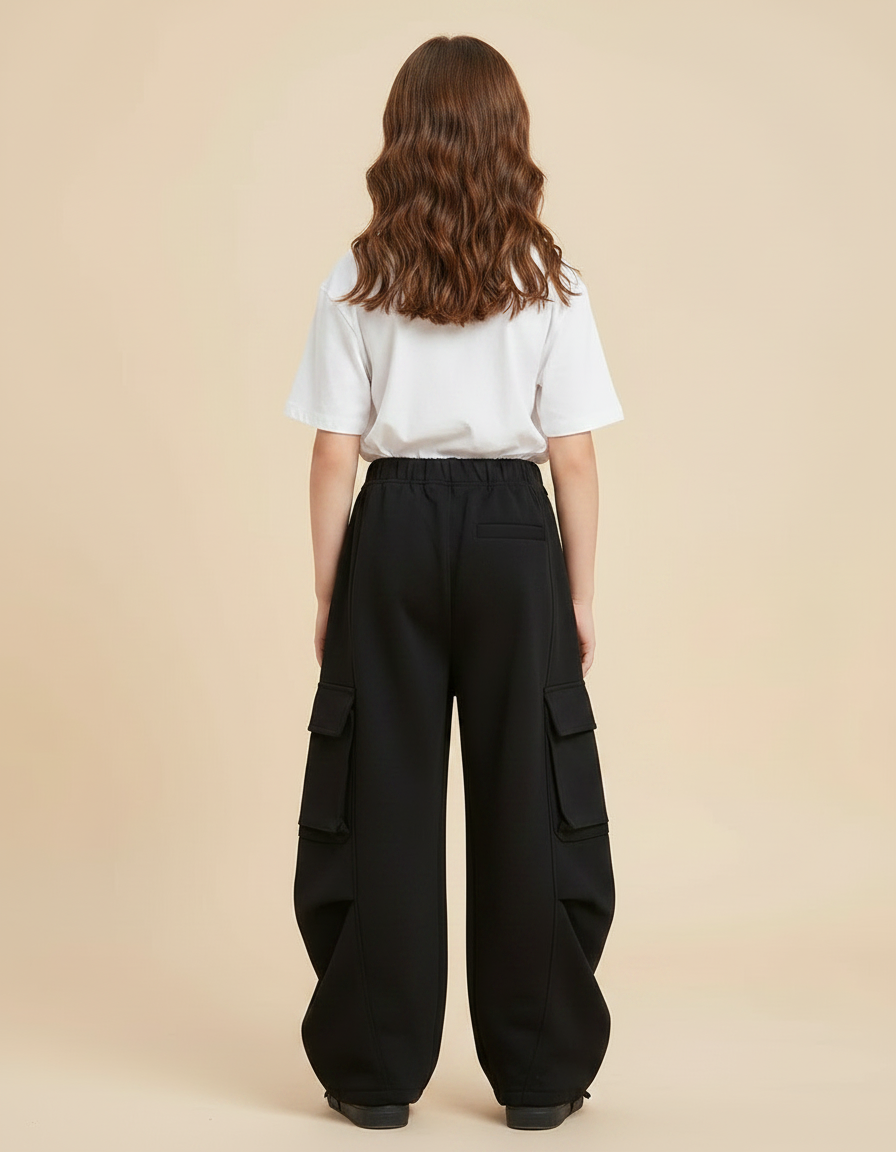 Pantalon Noir Cargo Ample Denim Splicé Fille - Polyester - vue 2