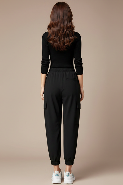 Pantalon Noir Cargo Ample Cordon Cheville - Polyester - vue 2