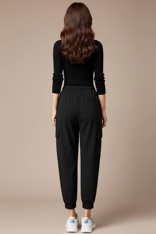 Pantalon Noir Cargo Ample Cordon Cheville - Polyester - vue 2