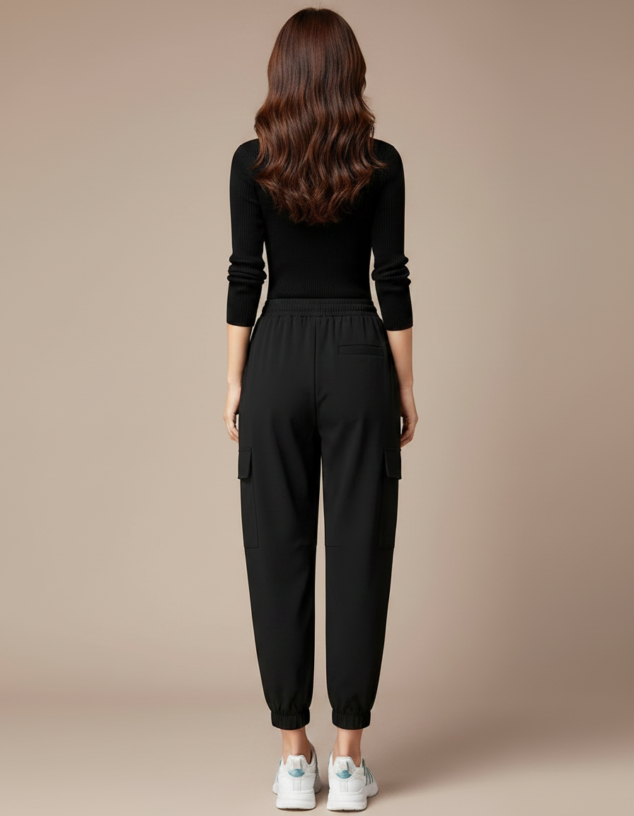 Pantalon Noir Cargo Ample Cordon Cheville - Polyester - vue 2