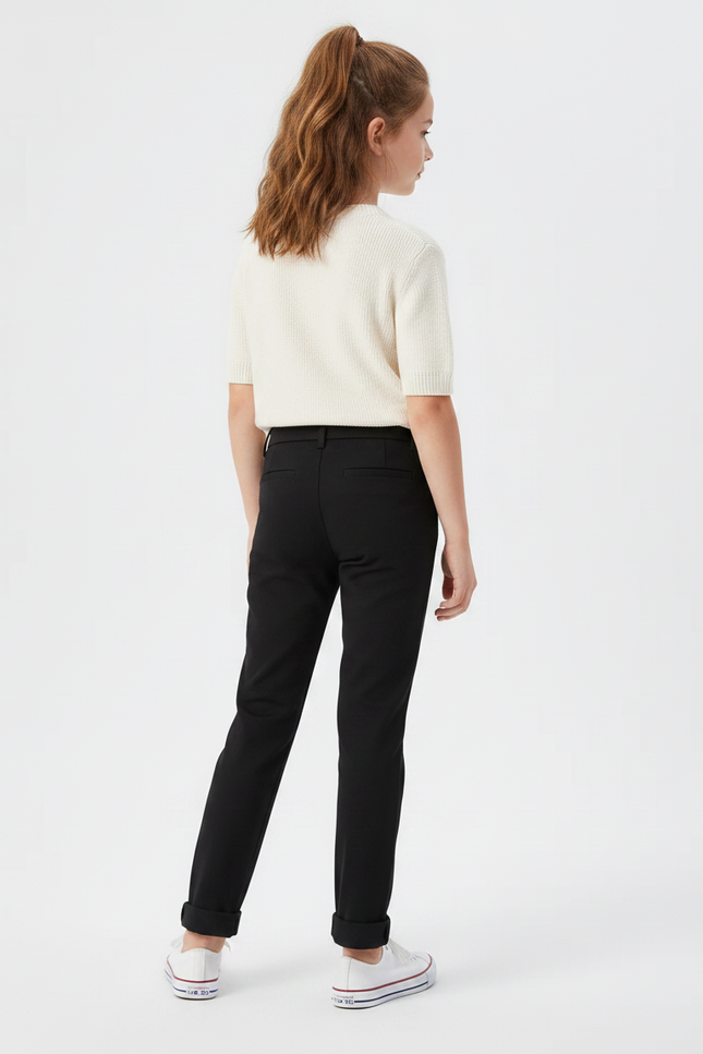 Pantalon Noir Fille Coton Stretch Élastique Cheville - Gabardine - vue 2