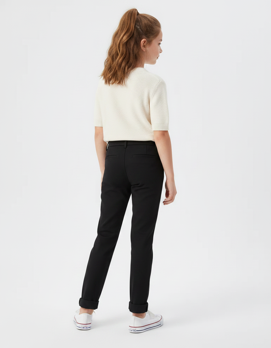 Pantalon Noir Fille Coton Stretch Élastique Cheville - Gabardine - vue 2