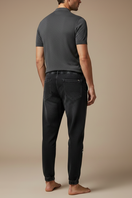 Pantalon Noir Homme Denim Ample Décontracté Cordon - Jean - vue 2