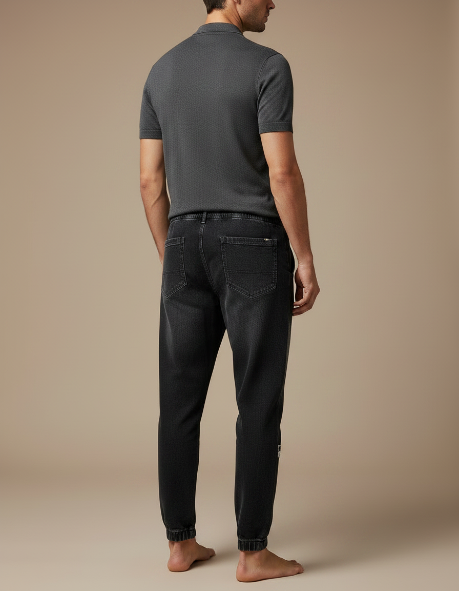 Pantalon Noir Homme Denim Ample Décontracté Cordon - Jean - vue 2