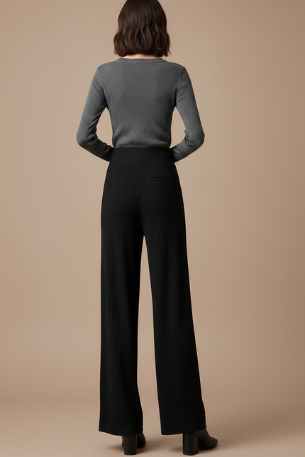 Pantalon Noir Côtelé Large Fluide Confortable - Maille - vue 2